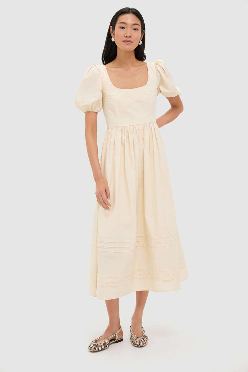 Cream Puff Sleeve Midi Dress