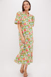 Multi Green Begonia Floral Mimi Midi Dress