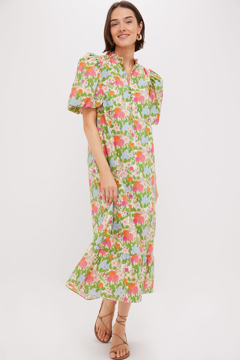 Multi Green Begonia Floral Mimi Midi Dress