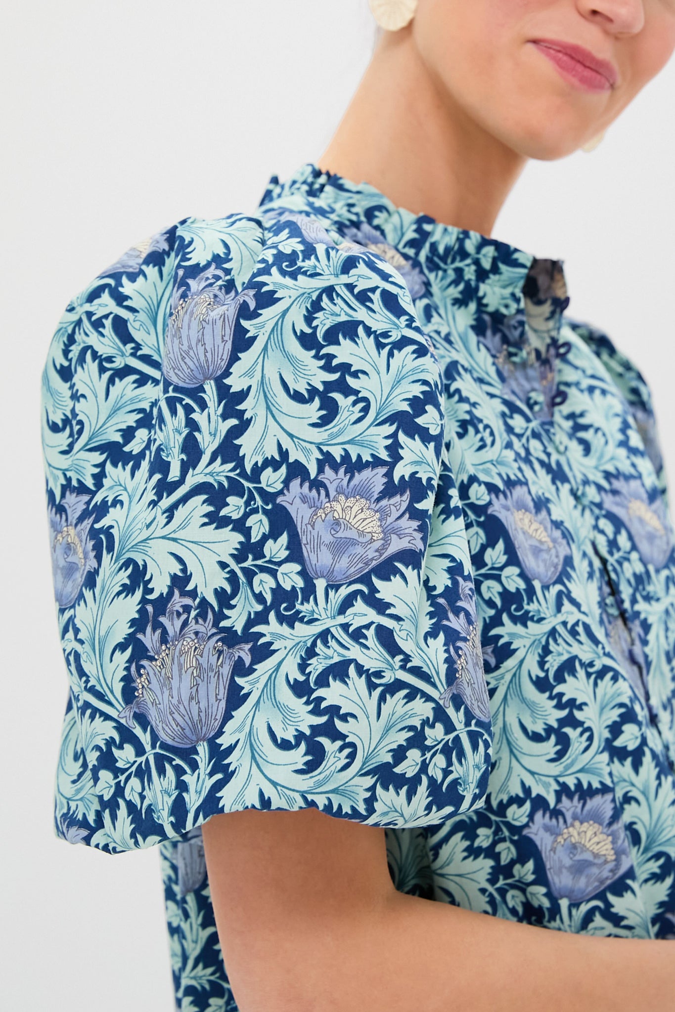 Multi Blue Leafy Floral Mimi Midi Dress