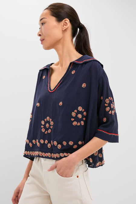 Navy The Beaded Vintage Sailor Top