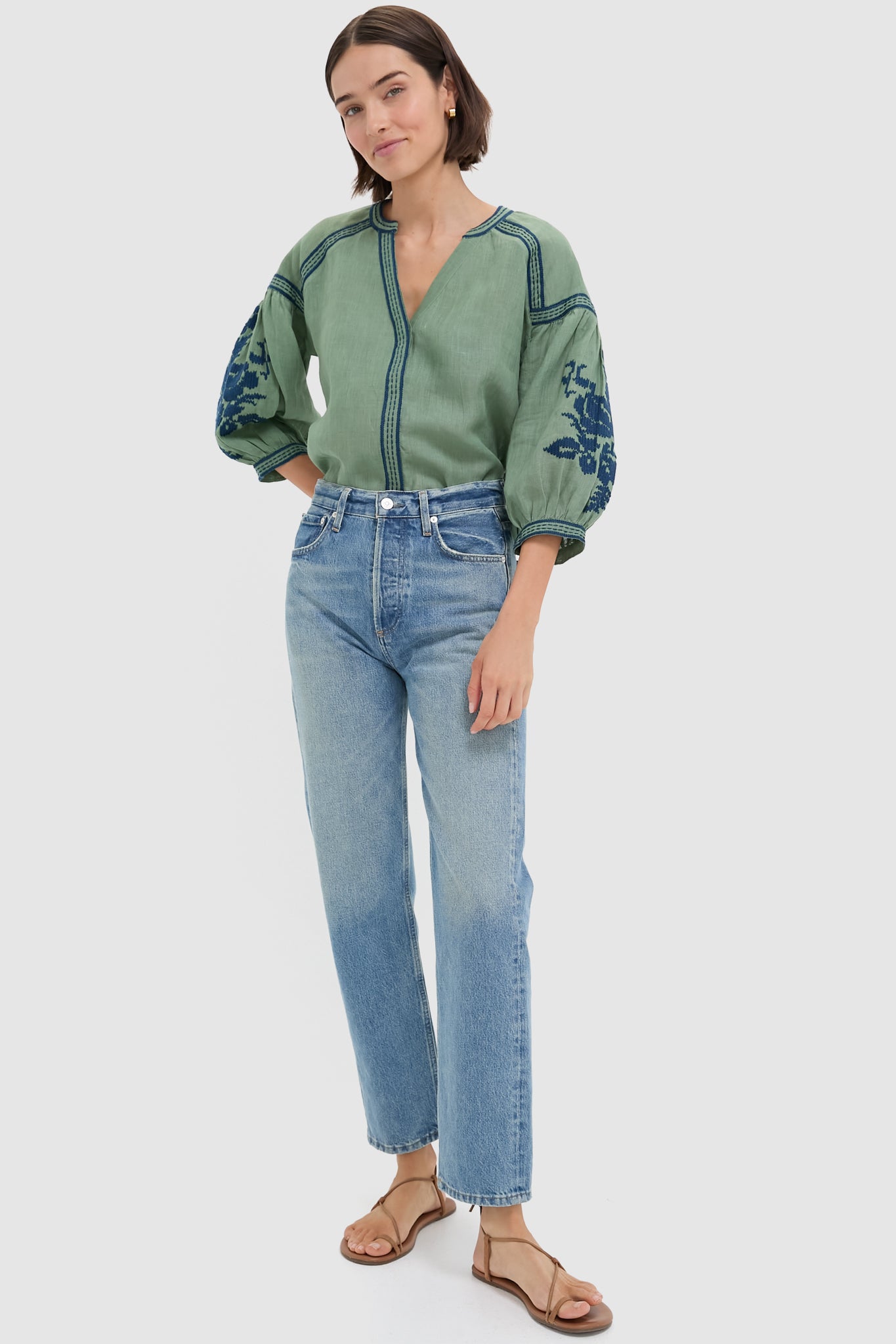 Green Linen Blouse