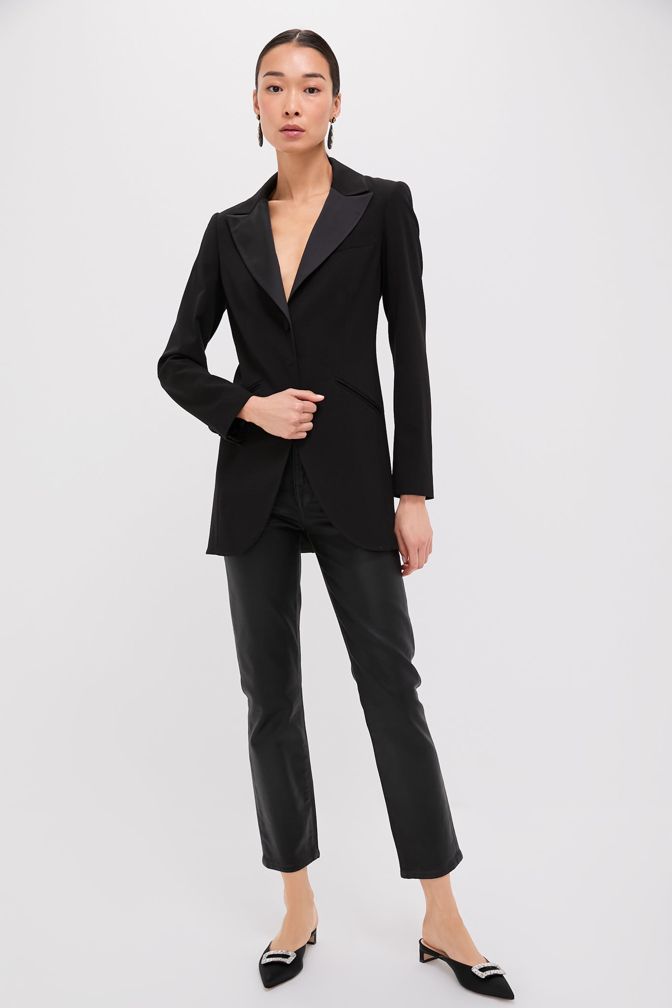 black tailored satin lapel blazer dress Rare London satin lapel double breasted blazer mini dress in black