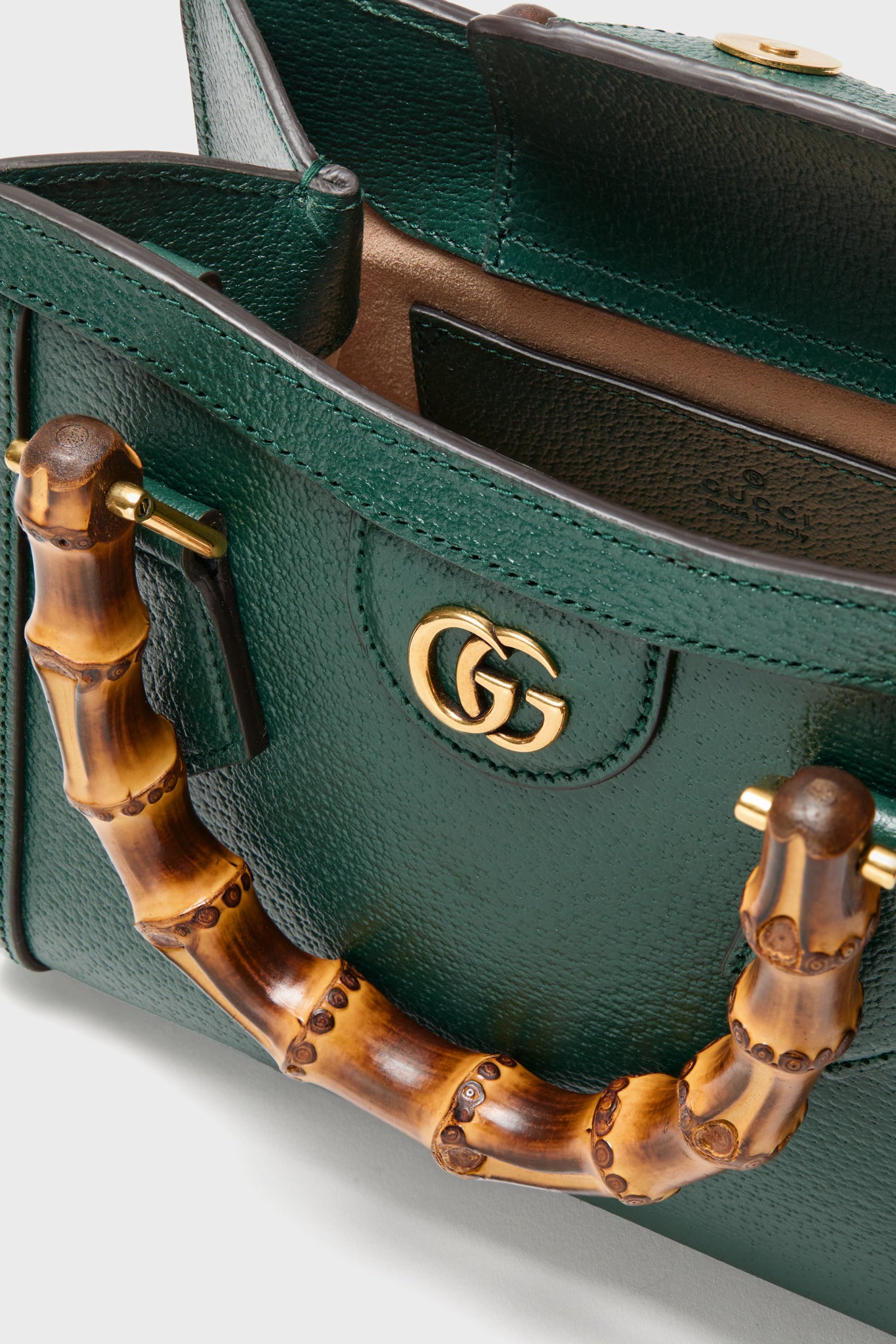 GUCCI Dark Green Bamboo Diana 2 Way Handbag