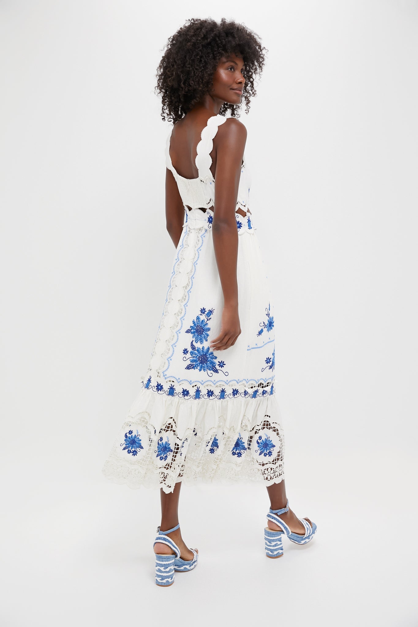Off-White Cross Stitch Richelieu Sunflower Midi Dress