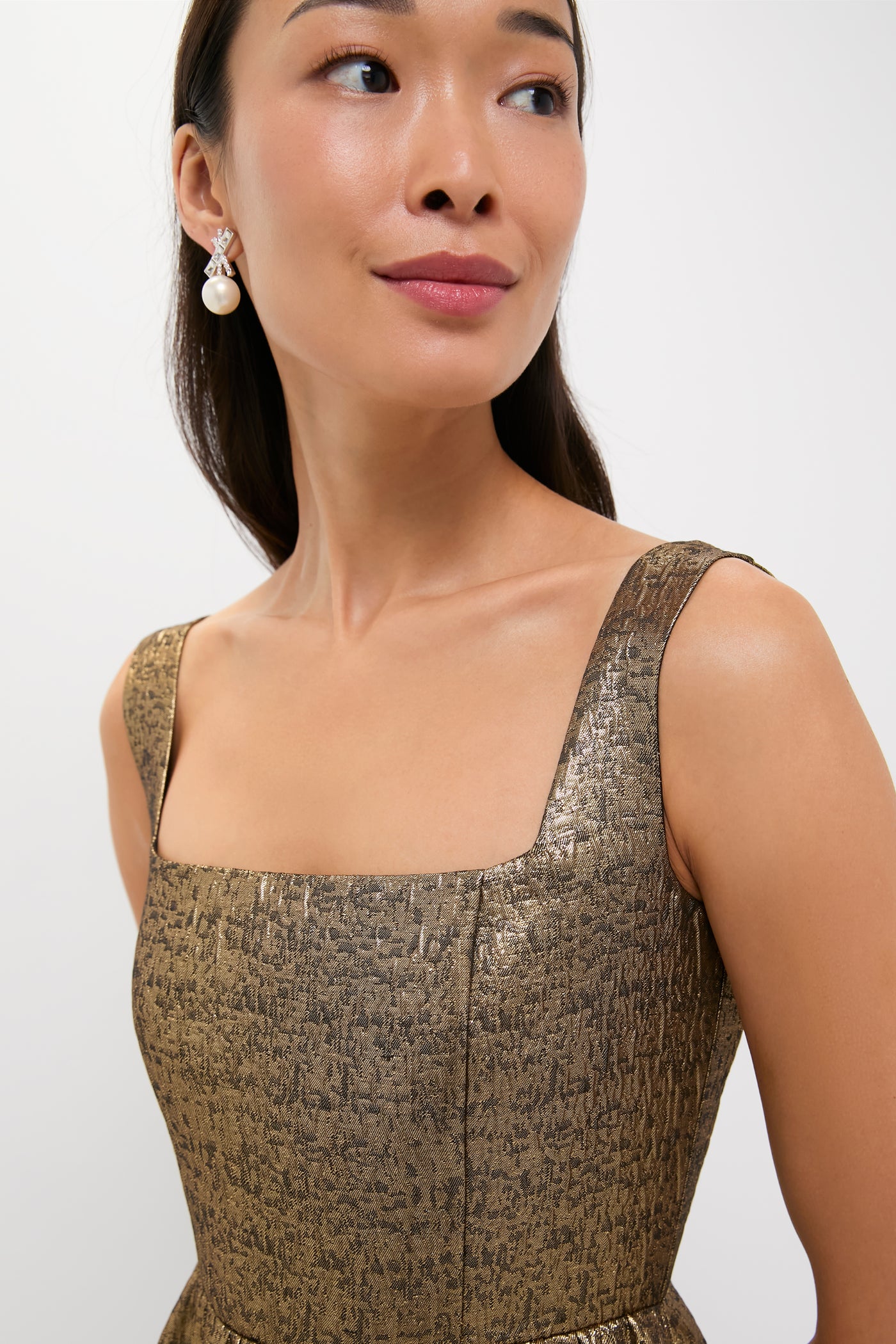 Gold Textured Jacquard Esme Dress