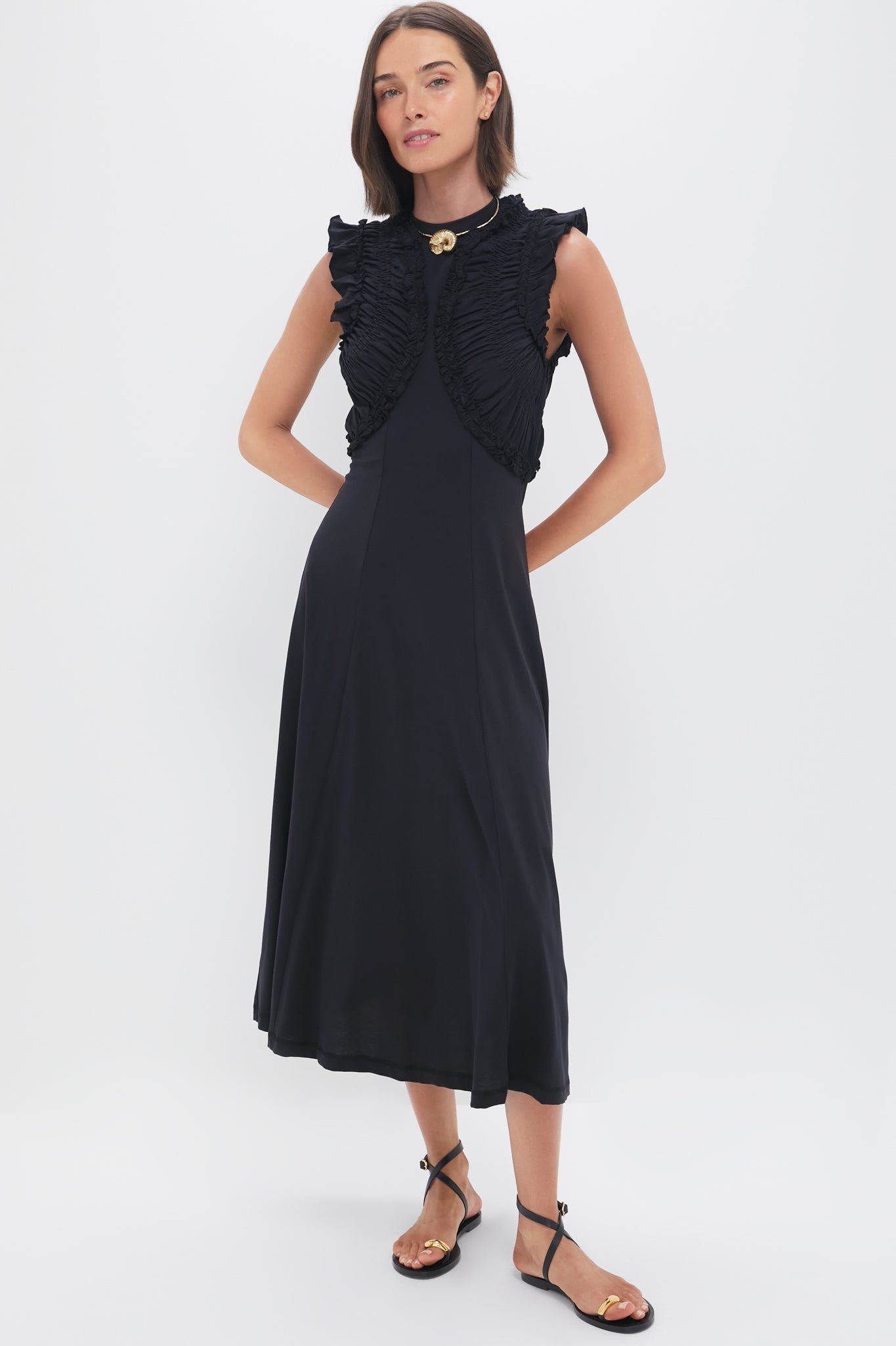 Noir Shiva Sleeveless Ruffled Midi Dress