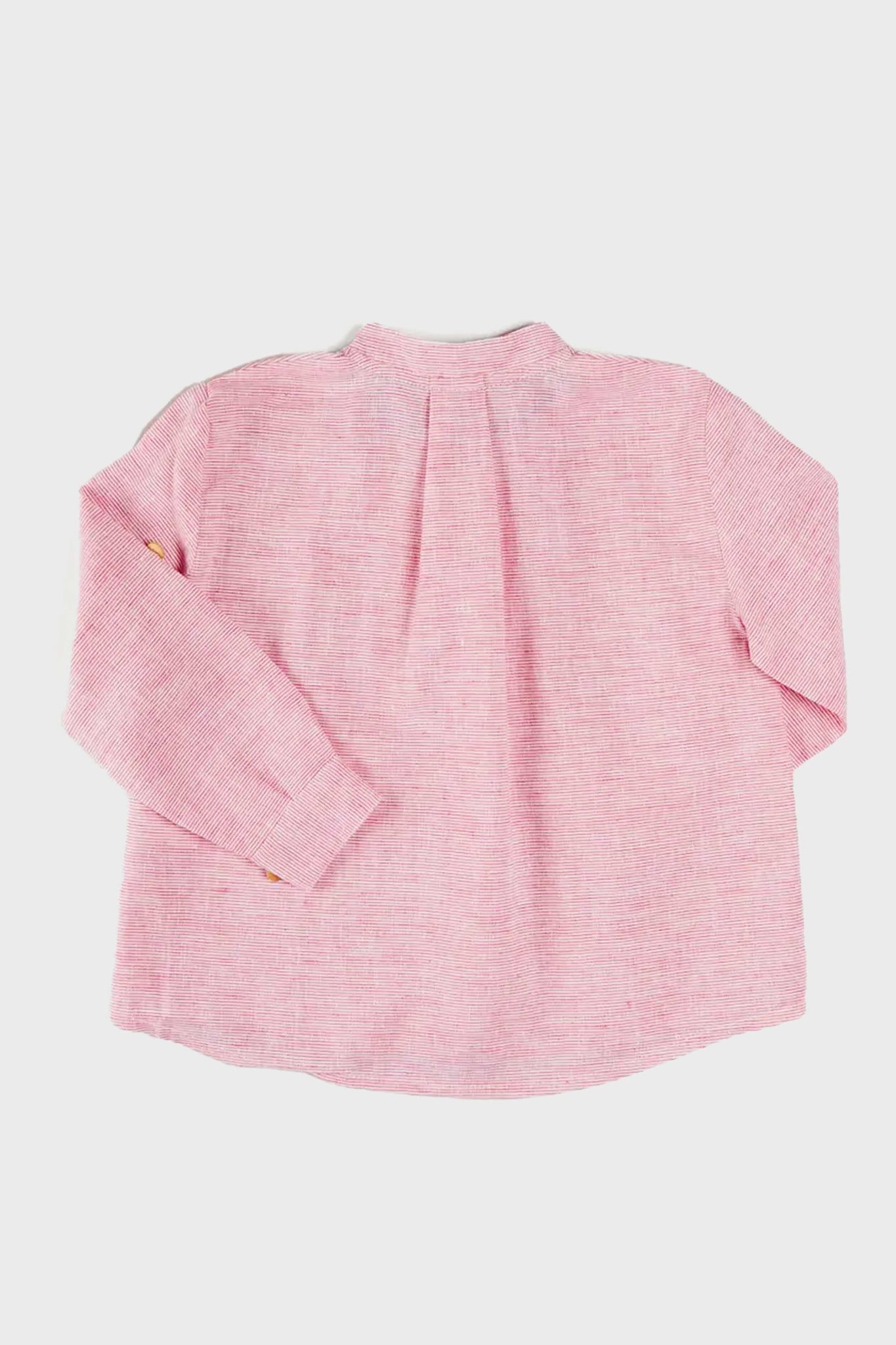 Lawrence Striped Mao Collar Long Sleeve Shirt in Red