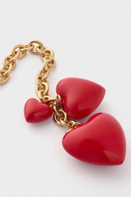 Gold and Cherry Red Happy Heart Bag Charm