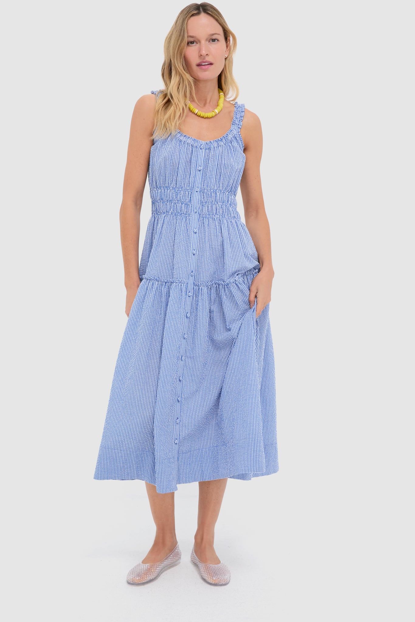blue and white seersucker dress Becky Dress in Blue and White Seersucker Blue/White Seersucker / M
