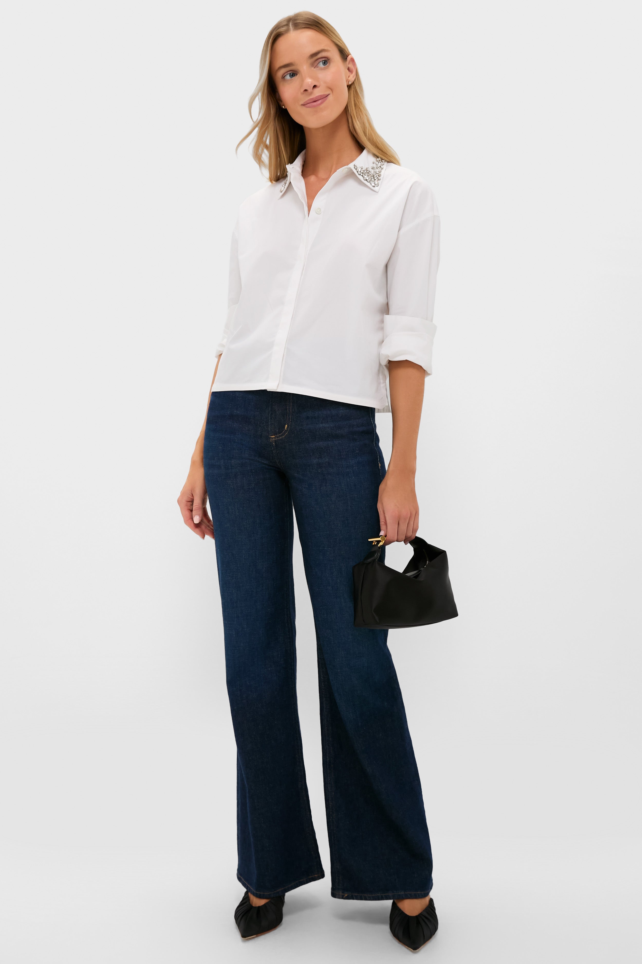 White Embellished Cropped Jasper Button Down | Tuckernuck