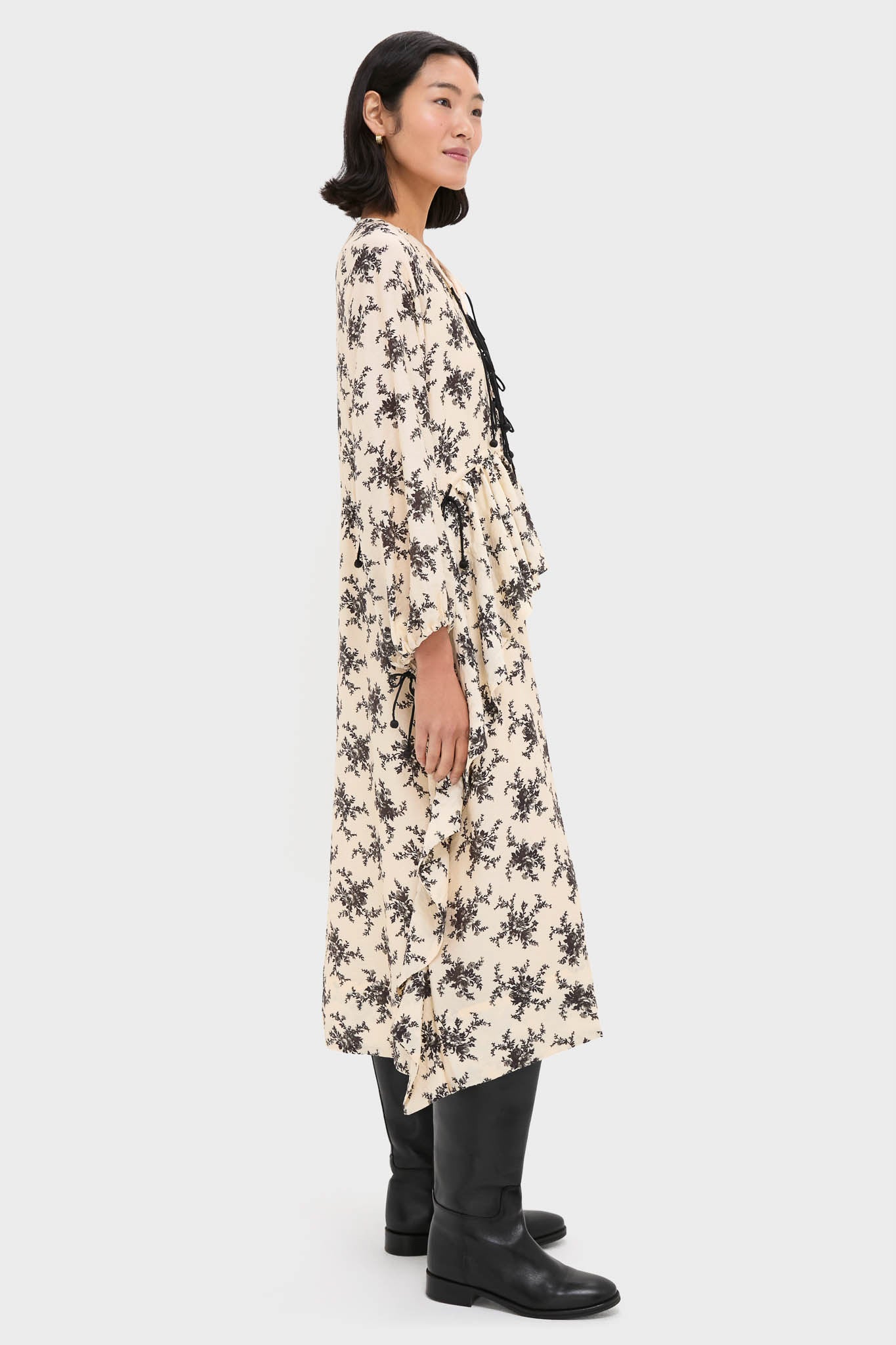 Cream Joan Print Tie Front Midi Dress