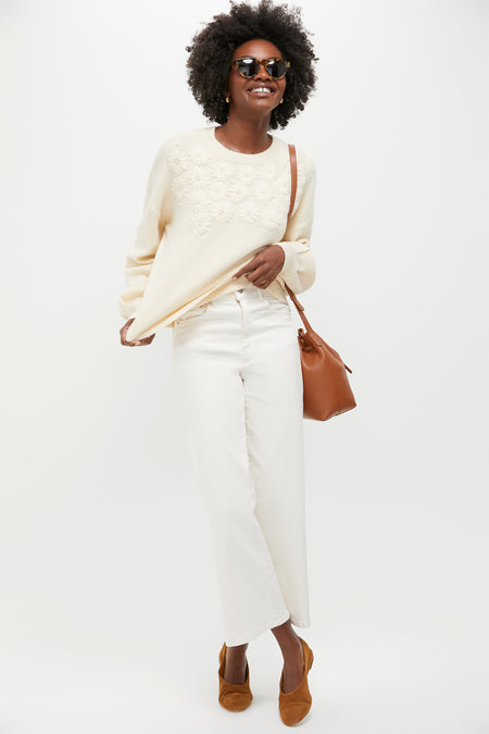 Cream Embroidered Floral Francine Sweater