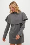 Pewter Brushed Wool Stripe Circle Collar Mini Dress