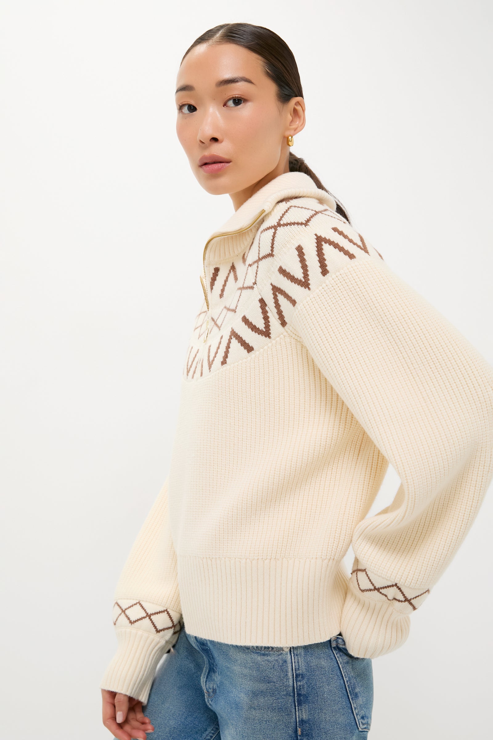 Whitecap Grey Sigrid Fairisle Half Zip Knit