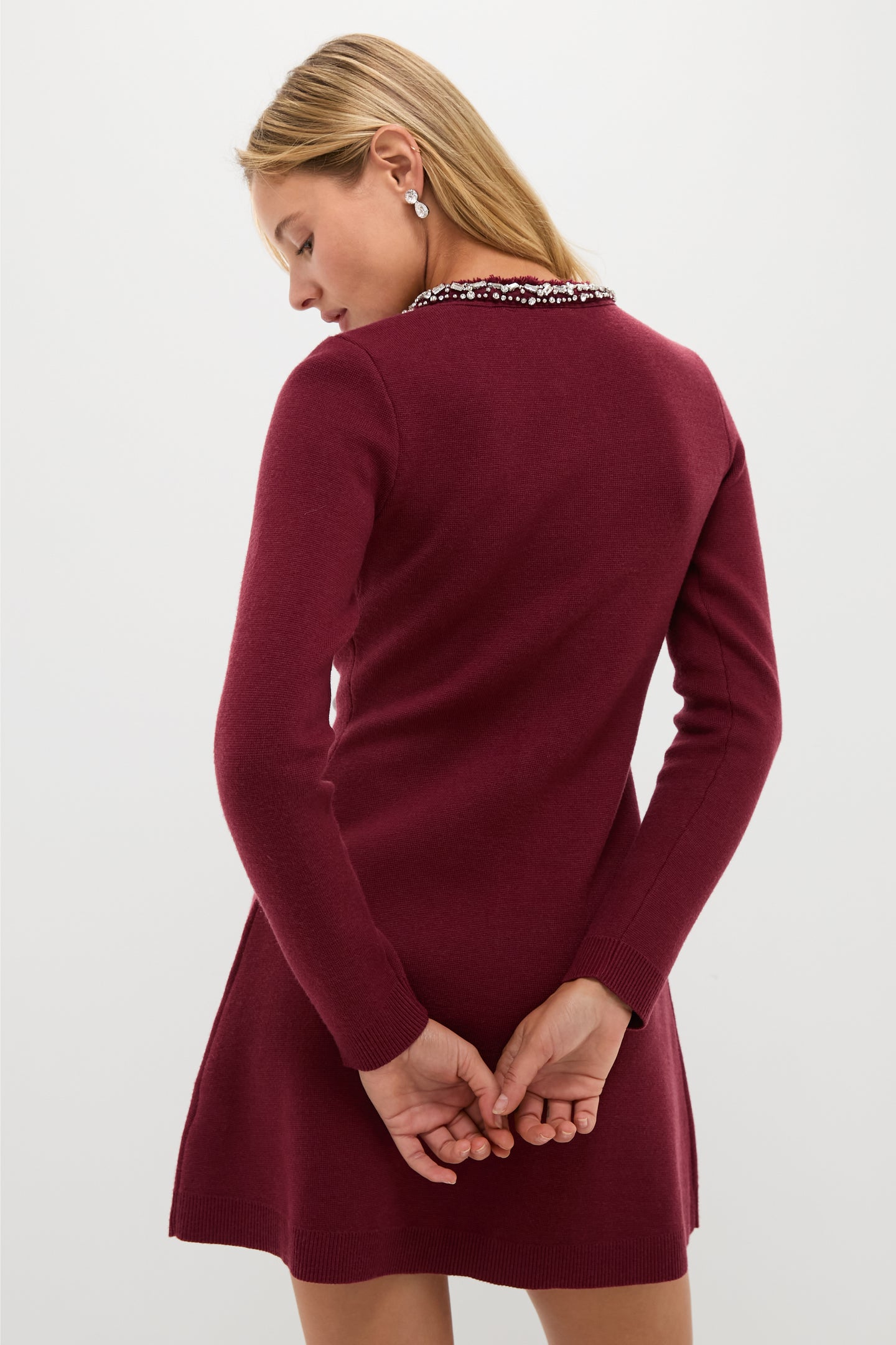Oxblood Embellished Knit Simms Mini Dress