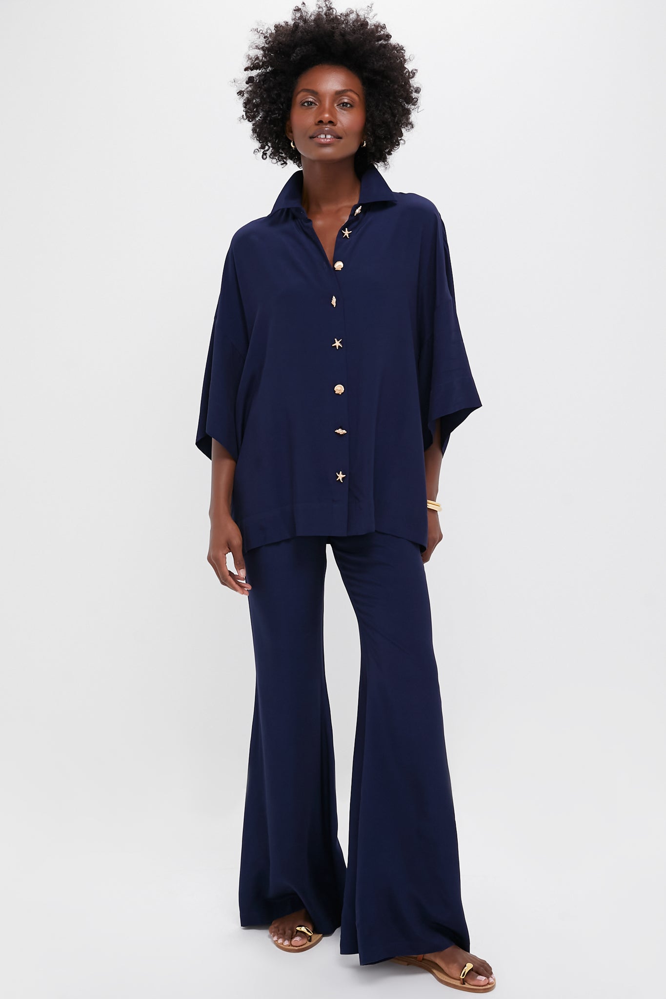 Navy Viscose Charmeuse Moore Wide Leg Pant | Tuckernuck