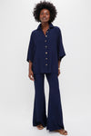 Navy Viscose Charmeuse Moore Wide Leg Pant