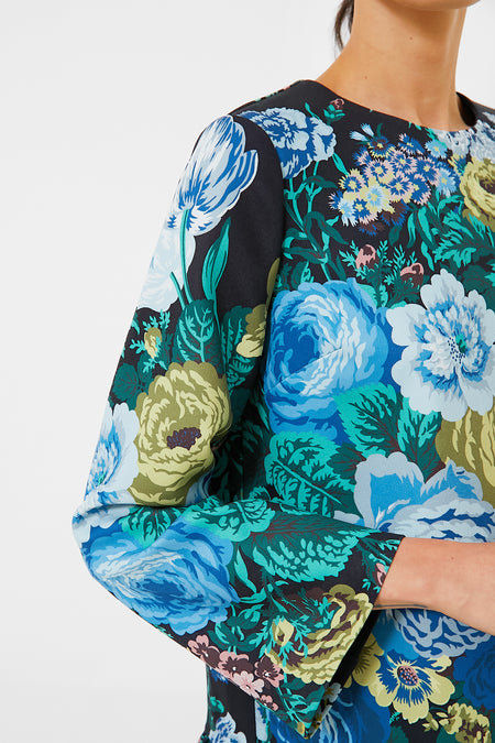 Black Verdant Floral Pierce Dress