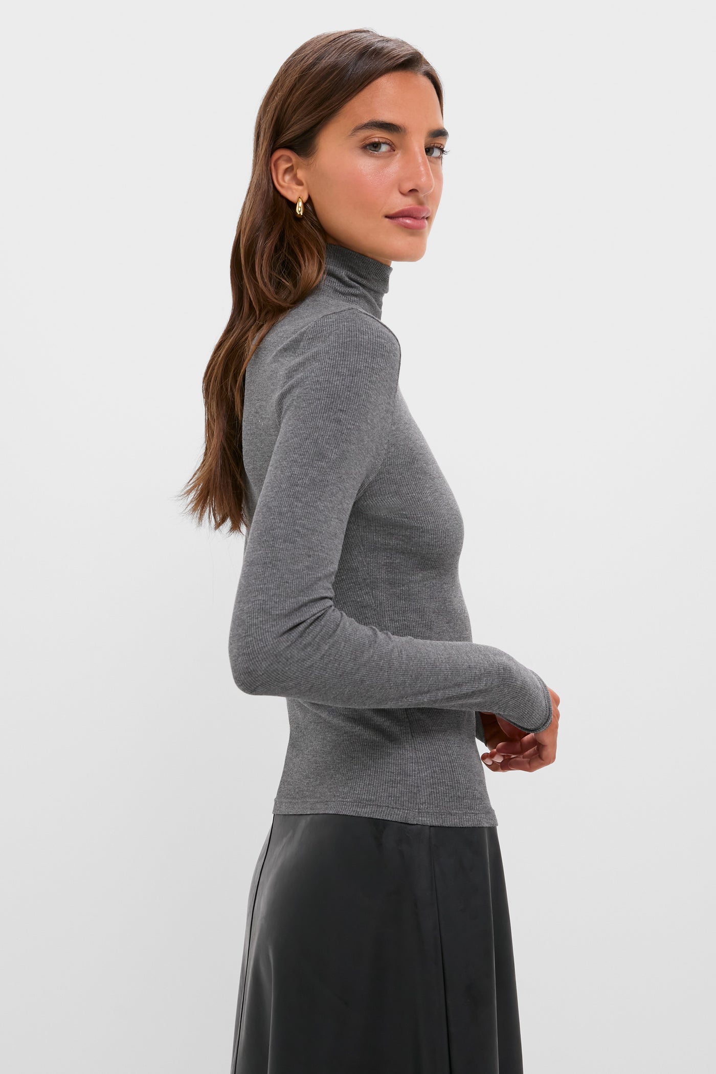 Gray Lightweight Ribbed Topanga Turtleneck