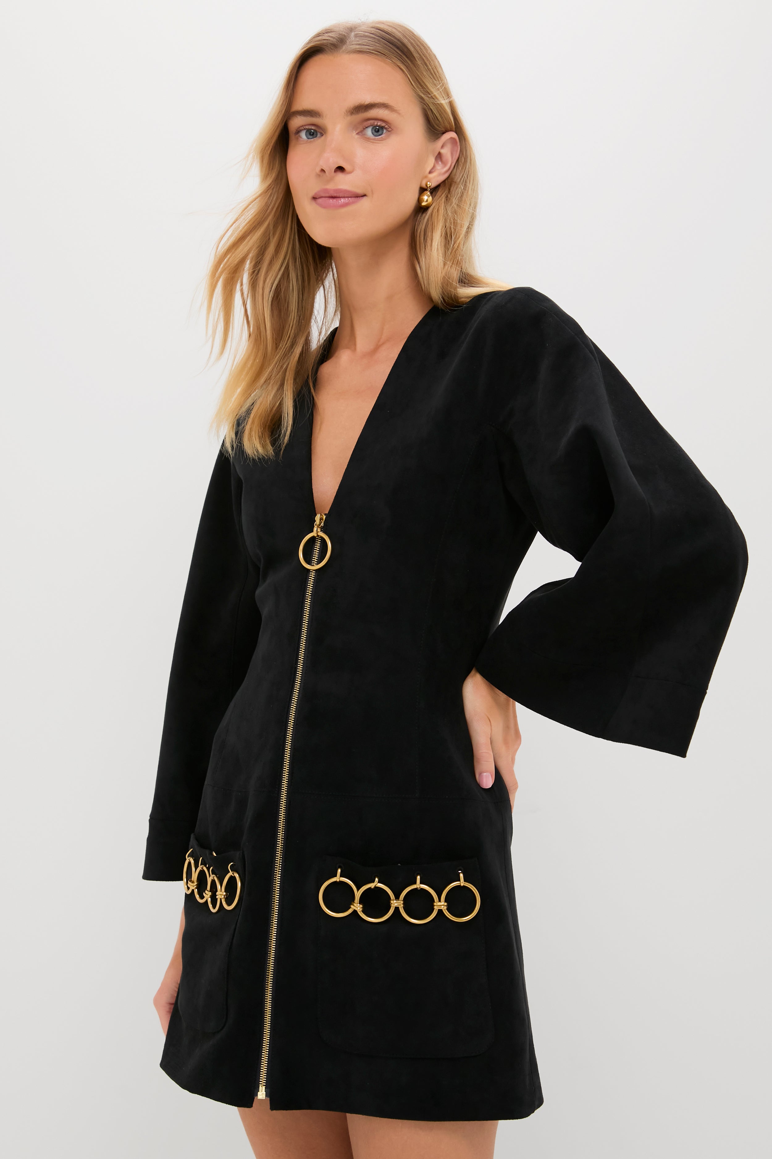 Black Anesa Suede Zip-Front Mini Dress | ALEXIS