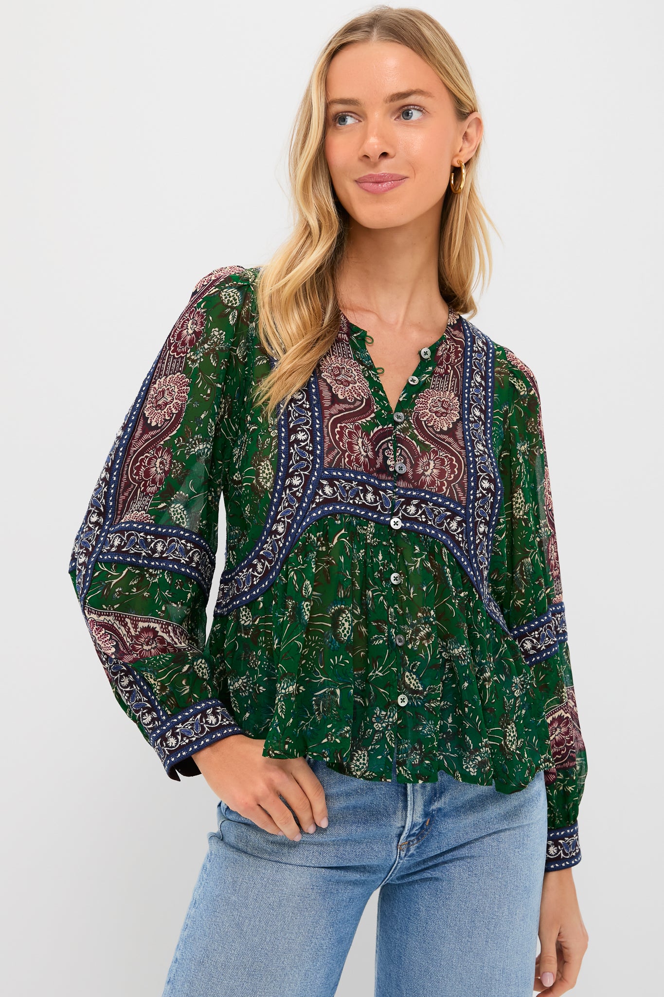 Green Melba Print Long Sleeve Top