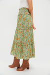 Mint & Orange Floral Smocked Odette Midi Skirt