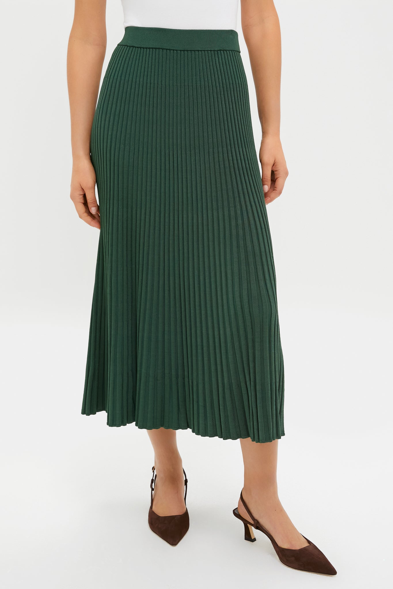 Dark Green Pleated Midi Skirt