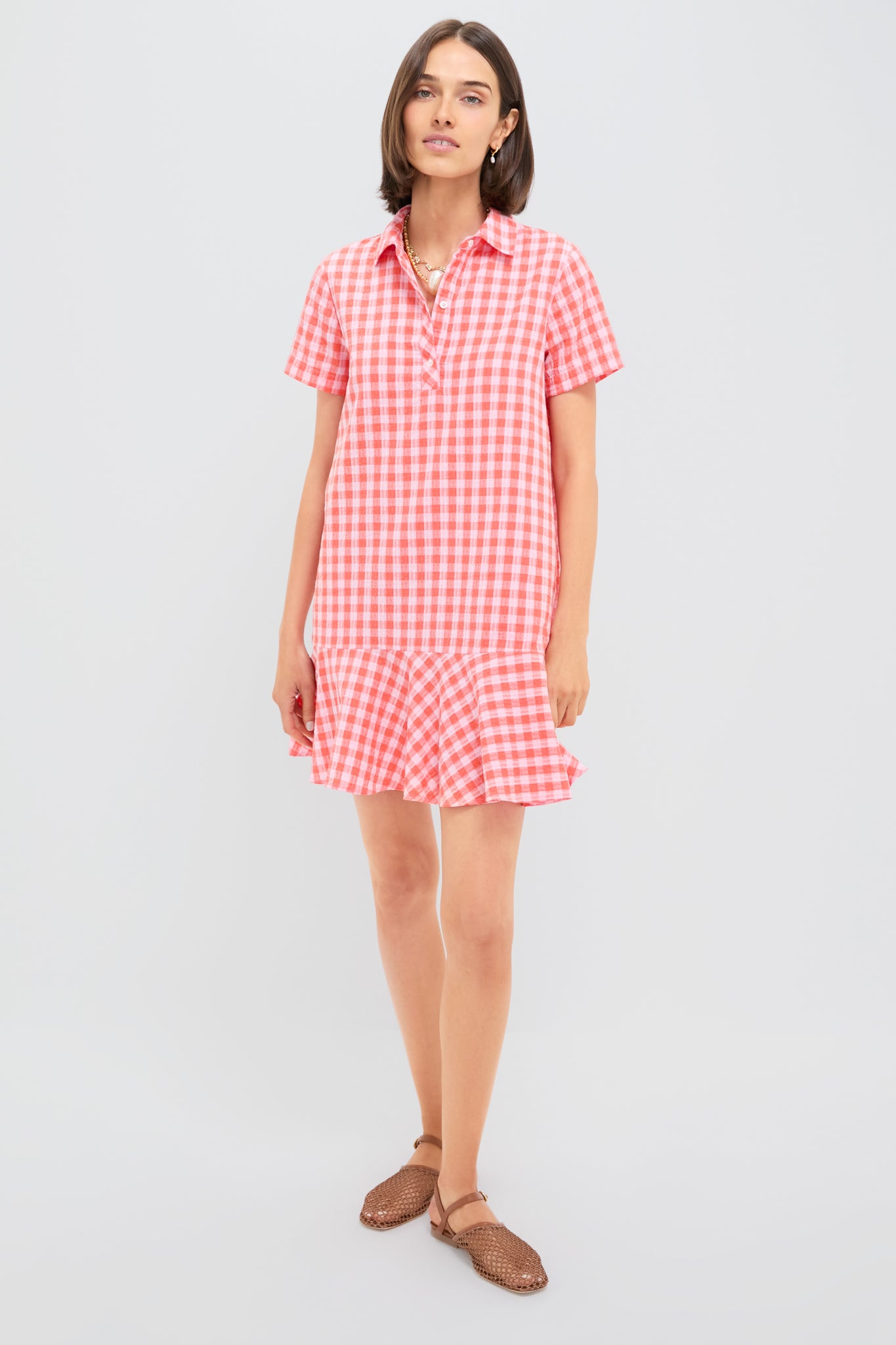 Orange and Pink Seersucker Short Sleeve May Dress