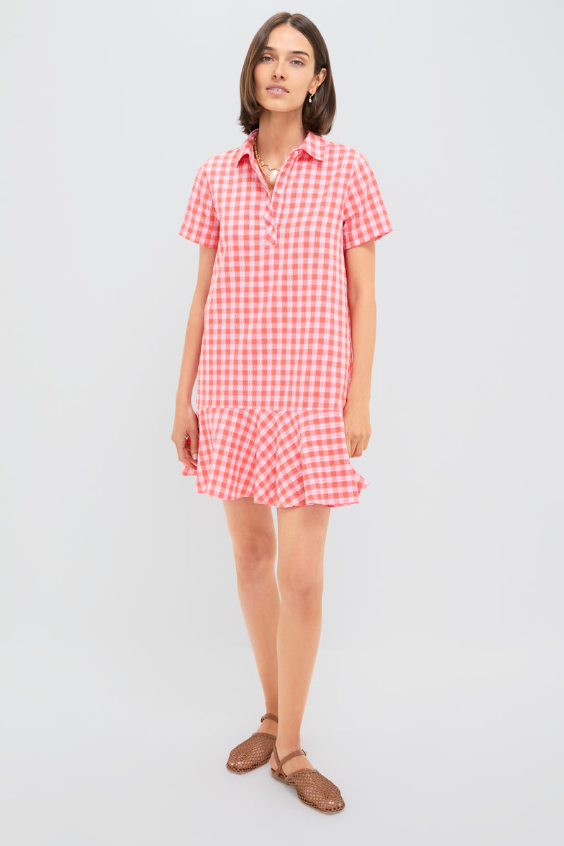 Orange and Pink Seersucker Short Sleeve May Dress