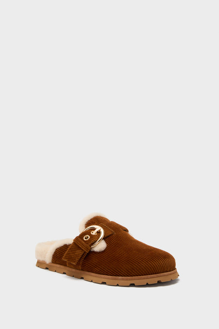 Doe and Vanilla Corduroy Velvet Chrystie Shearling Mules