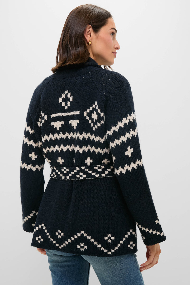 Navy and Cream Reversible Shepherd Cardigan