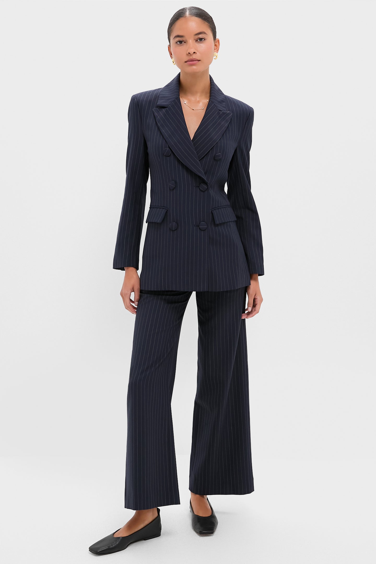 Navy Pinstripe Strong Shoulder Blazer