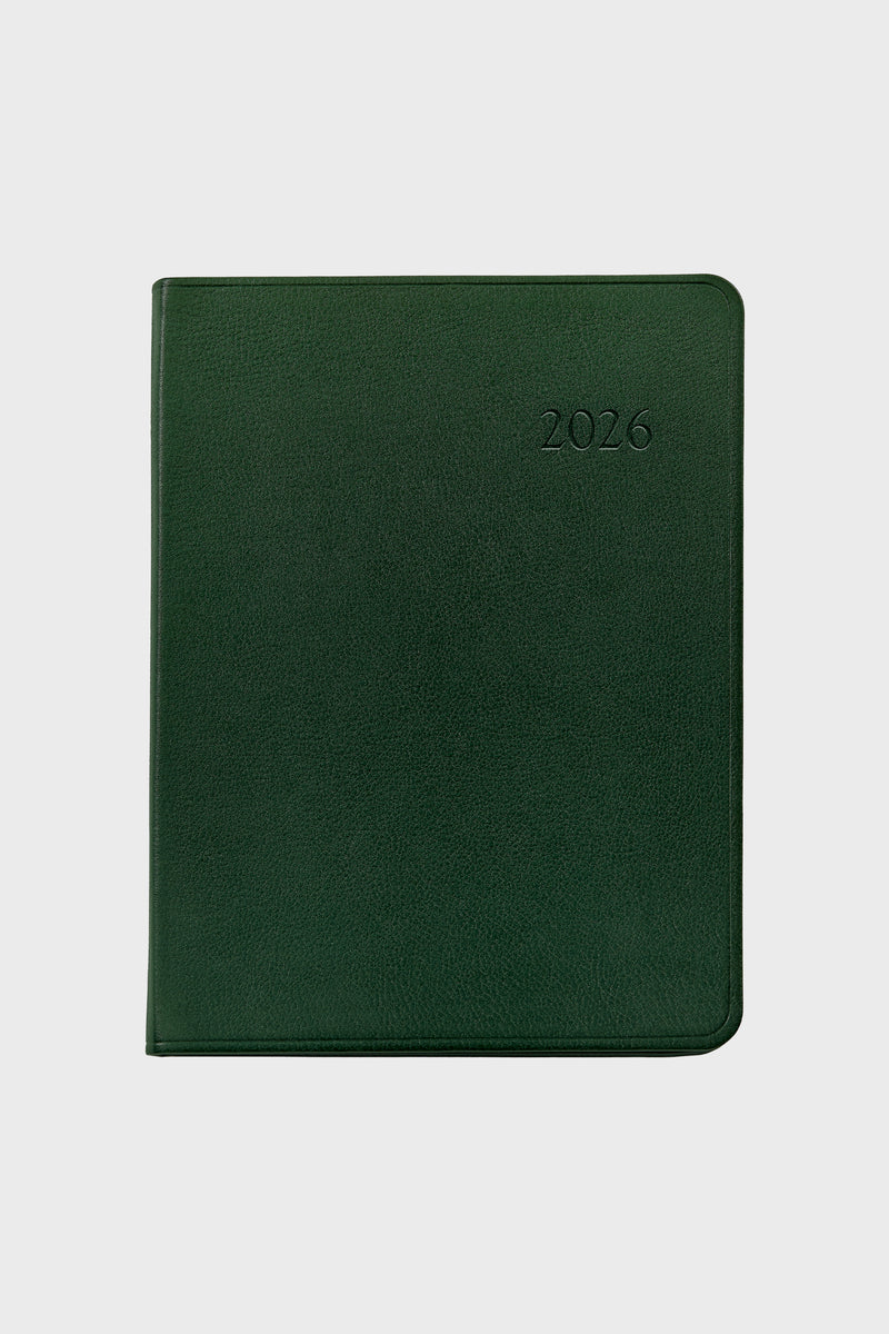 The Graphic Image dark green hardcover desk diary features "2026" embossed in the top right corner—ideal as an appointment book for organizing your schedule.