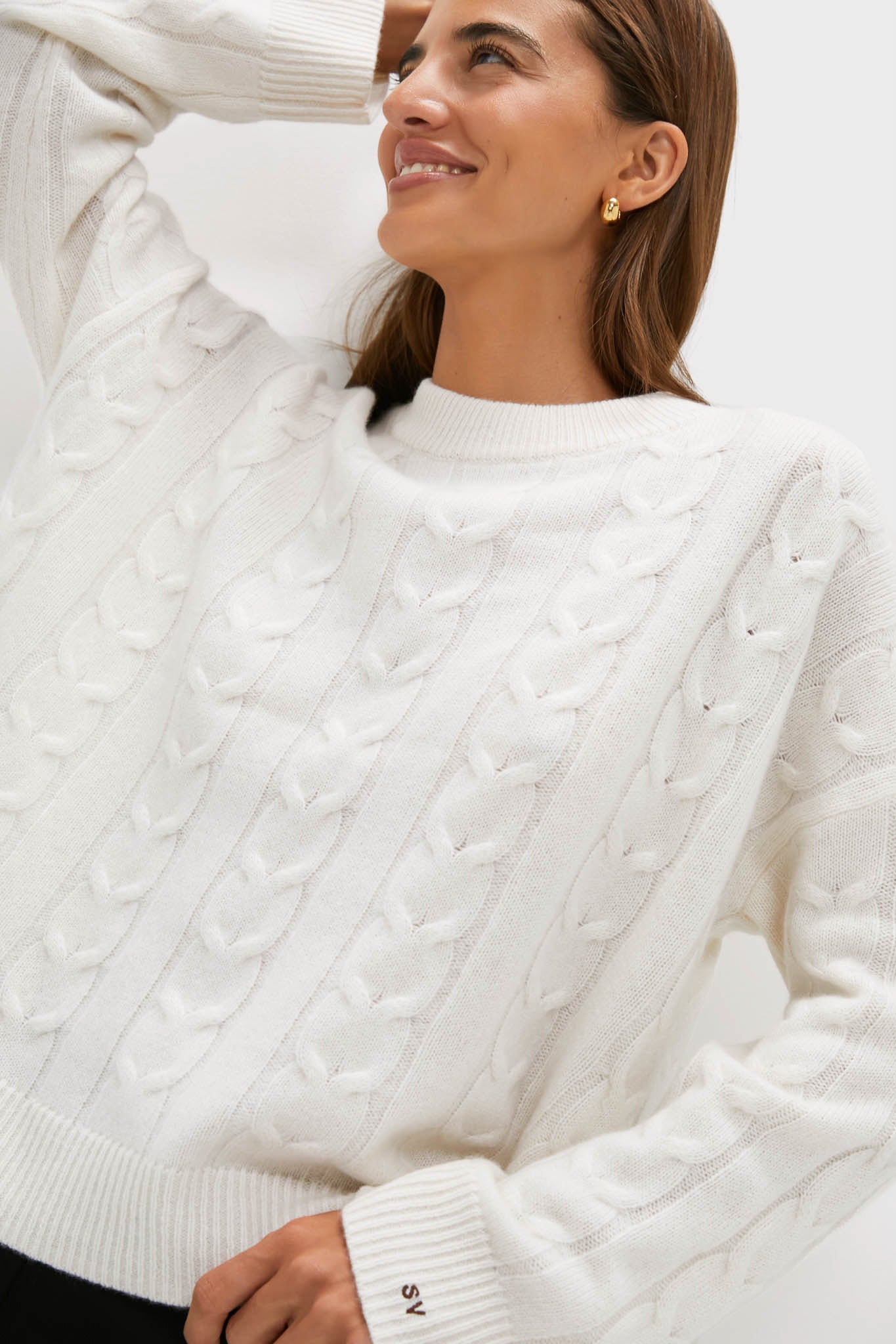 Ivory Cashmere Cable Knit Eloise Sweater