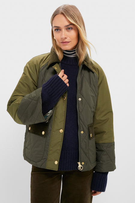 Olive and Dark Moss Martha Quilted Jacket - Main Image