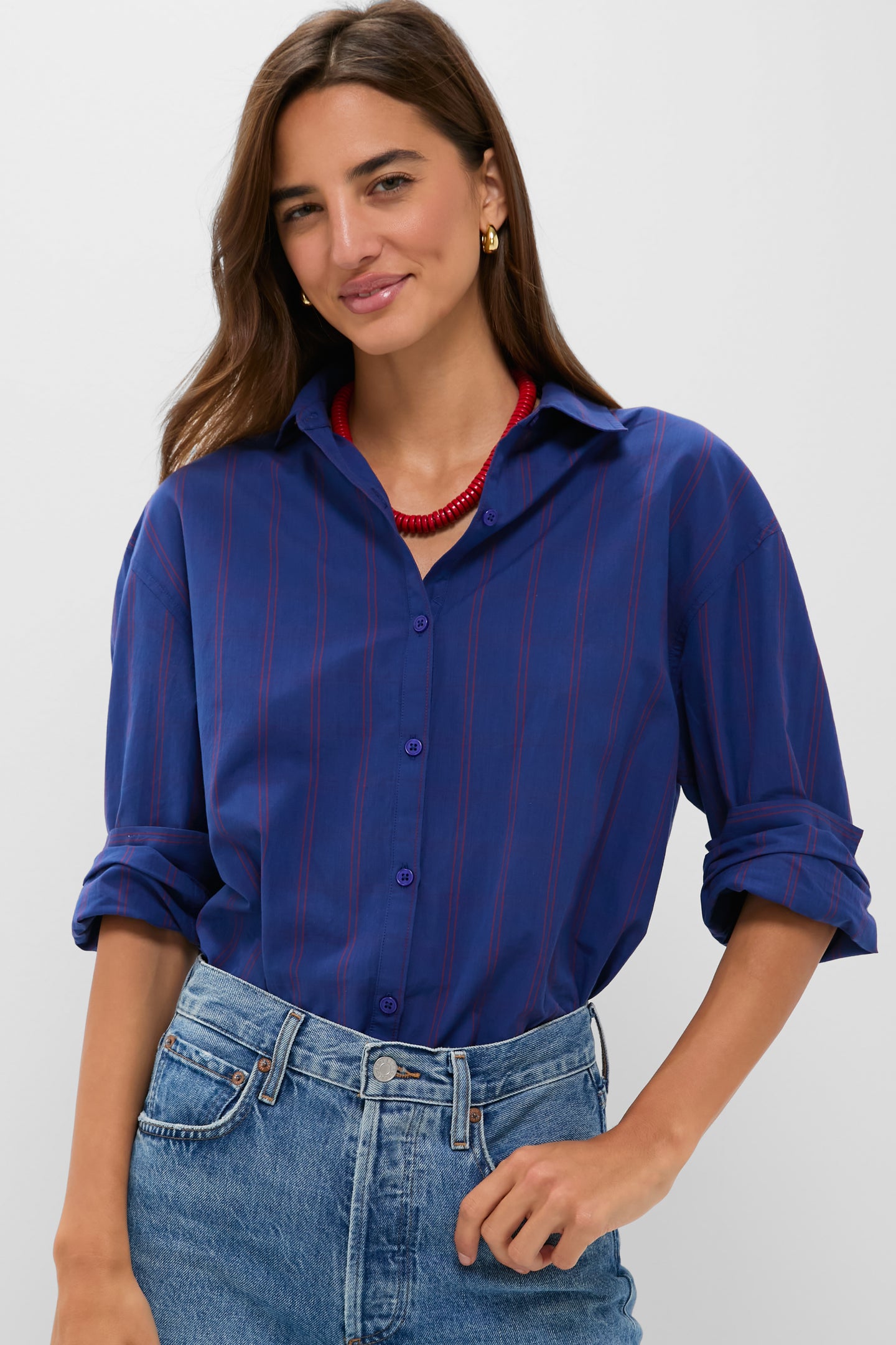 Blue and Red Wexler Cotton Button Down