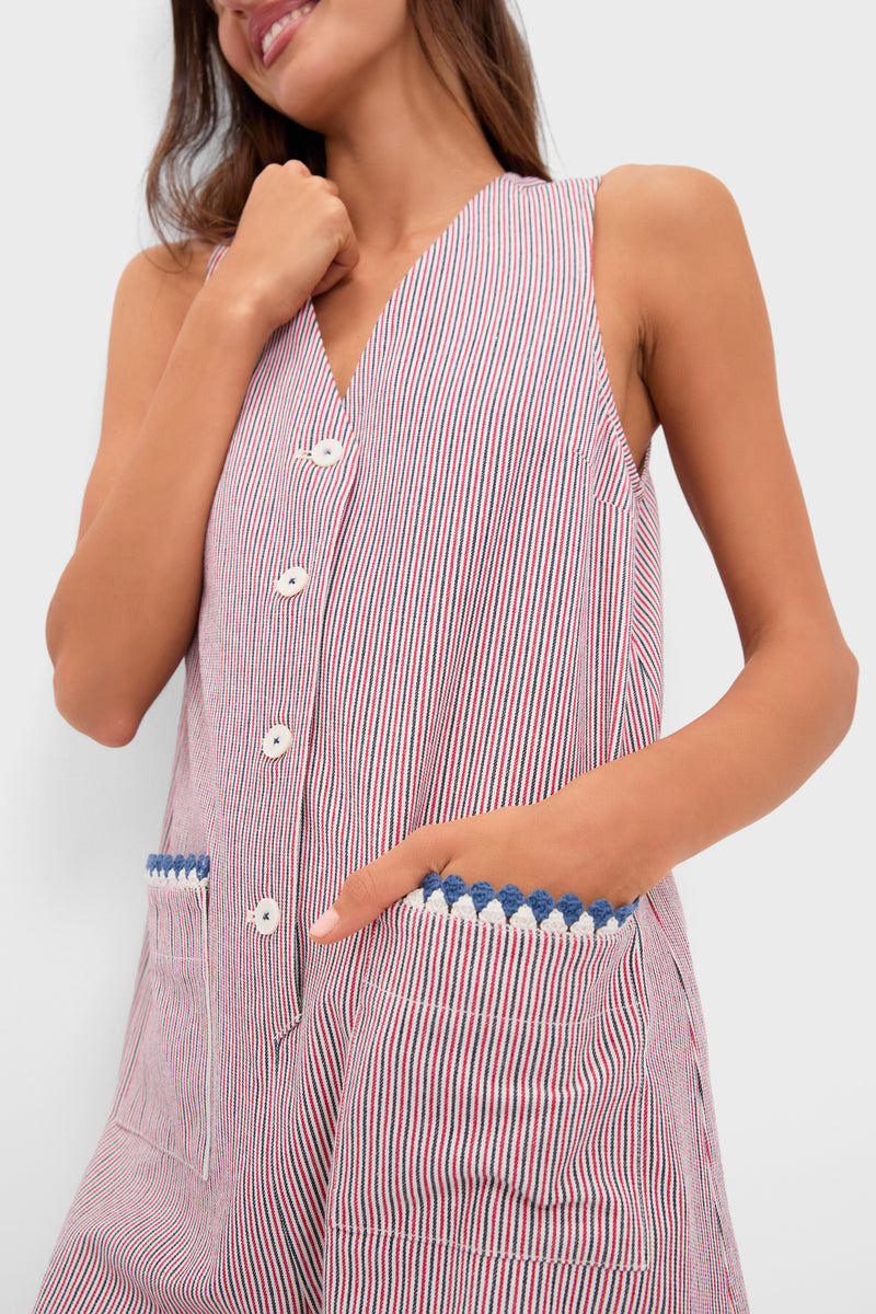 Red and Blue Stripe Myla Romper