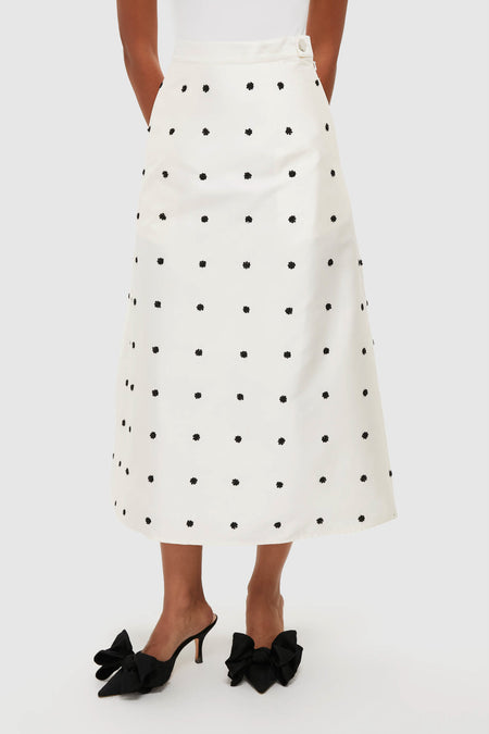 Ivory Polka Dot Daphne Midi Skirt
