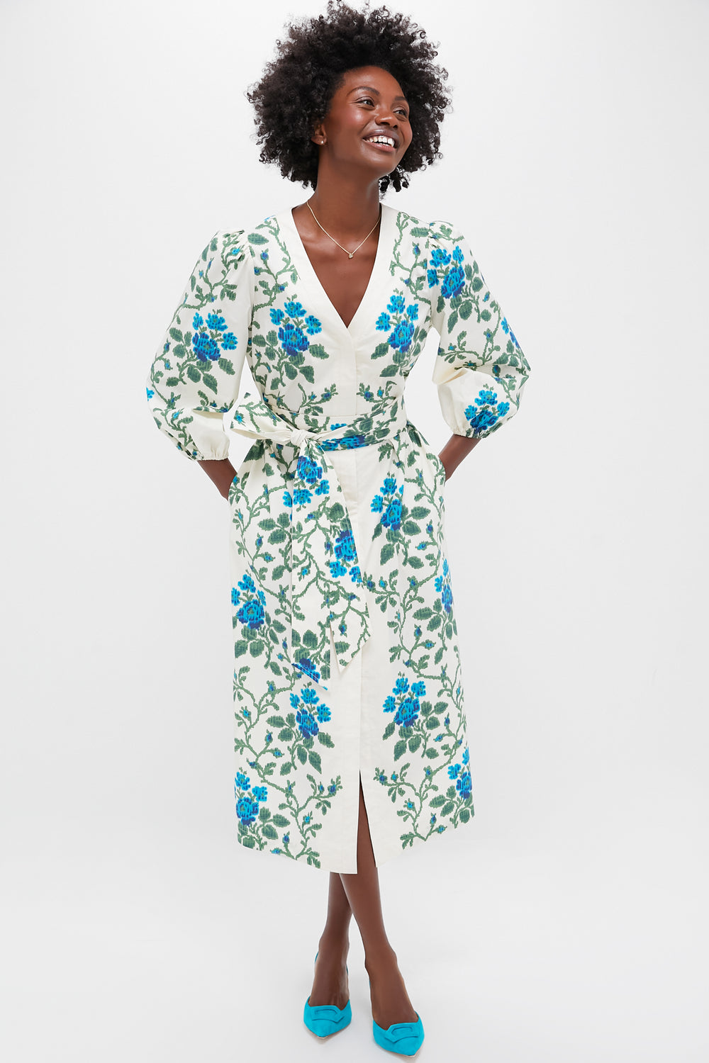 Cerulean Vine Cotton Poplin Lachlan Dress