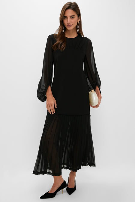 Black Chiffon Pleated Lorraine Dress