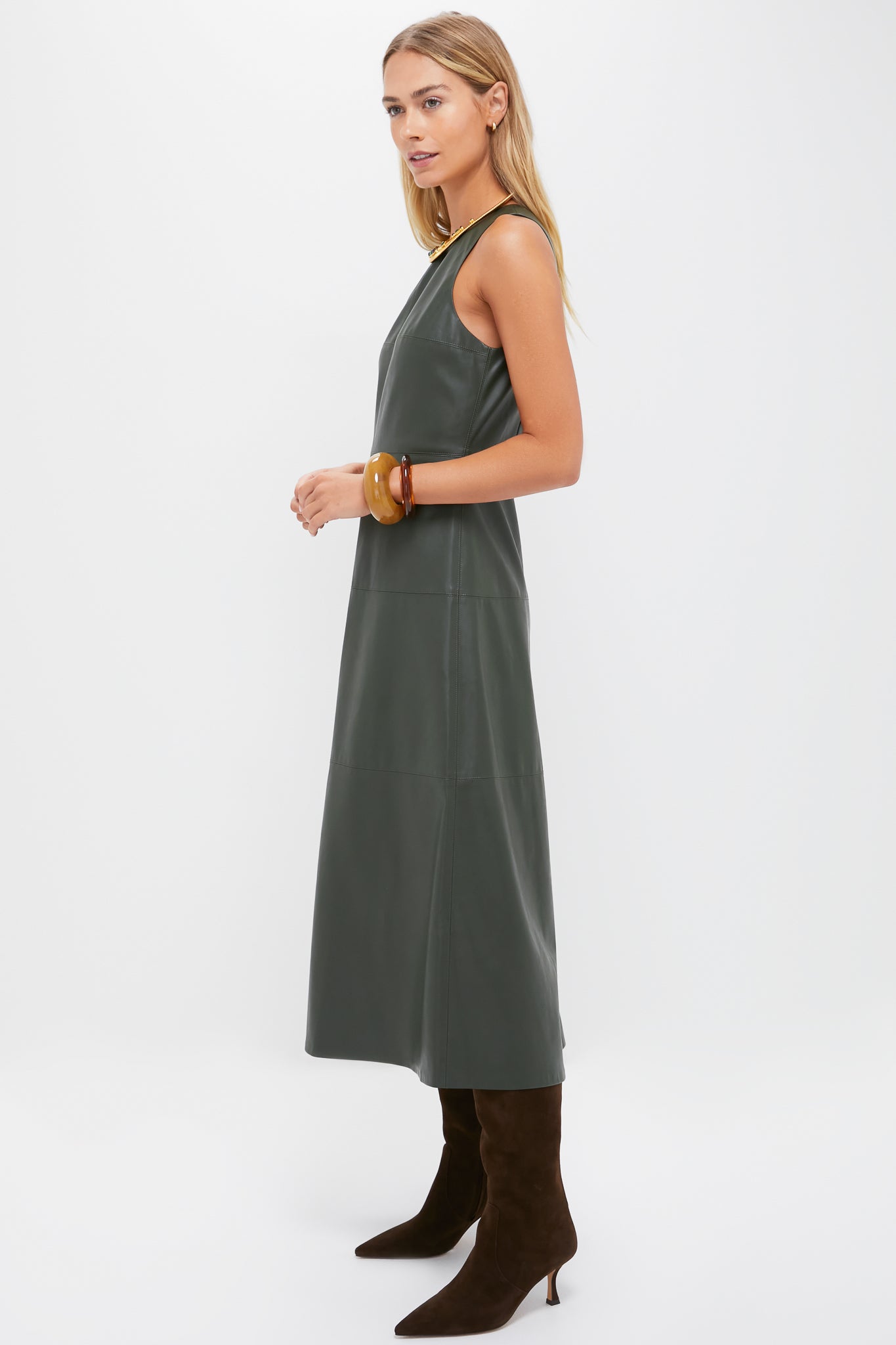 Dark Hunter Green Leather Manon Dress
