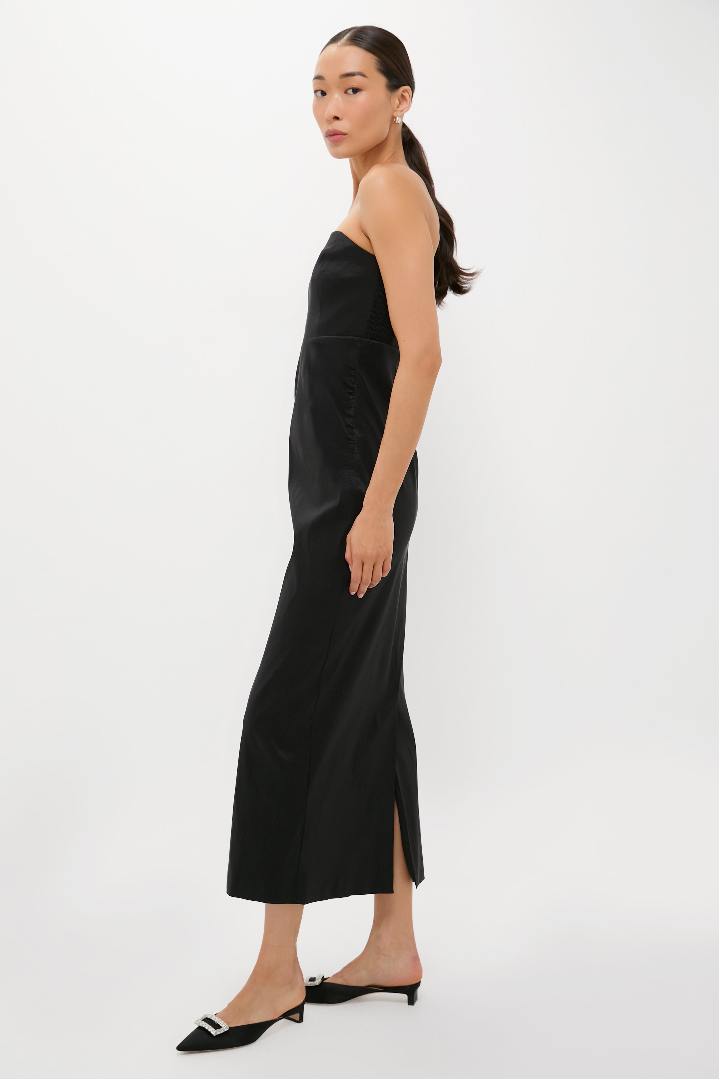 【L'or】Waist tuck Dress Black Black Taffeta Simmons Column Dress | Tuckernuck