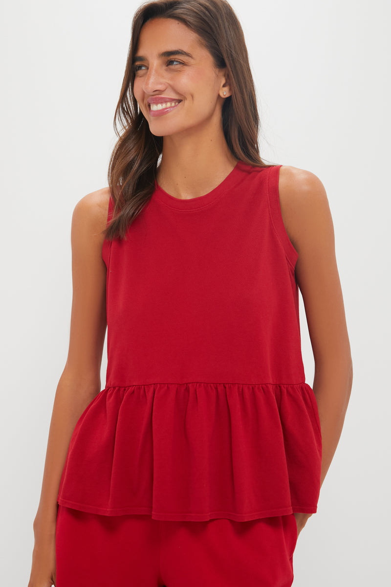Red Pique Mercer Peplum Top