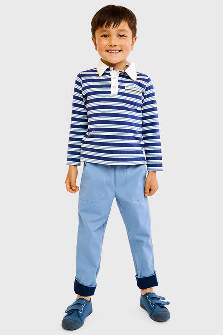 Navy Twin Stripe Parker Polo