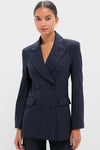 Navy Pinstripe Strong Shoulder Blazer