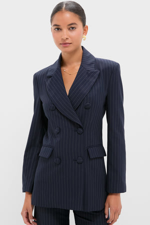 Navy Pinstripe Strong Shoulder Blazer