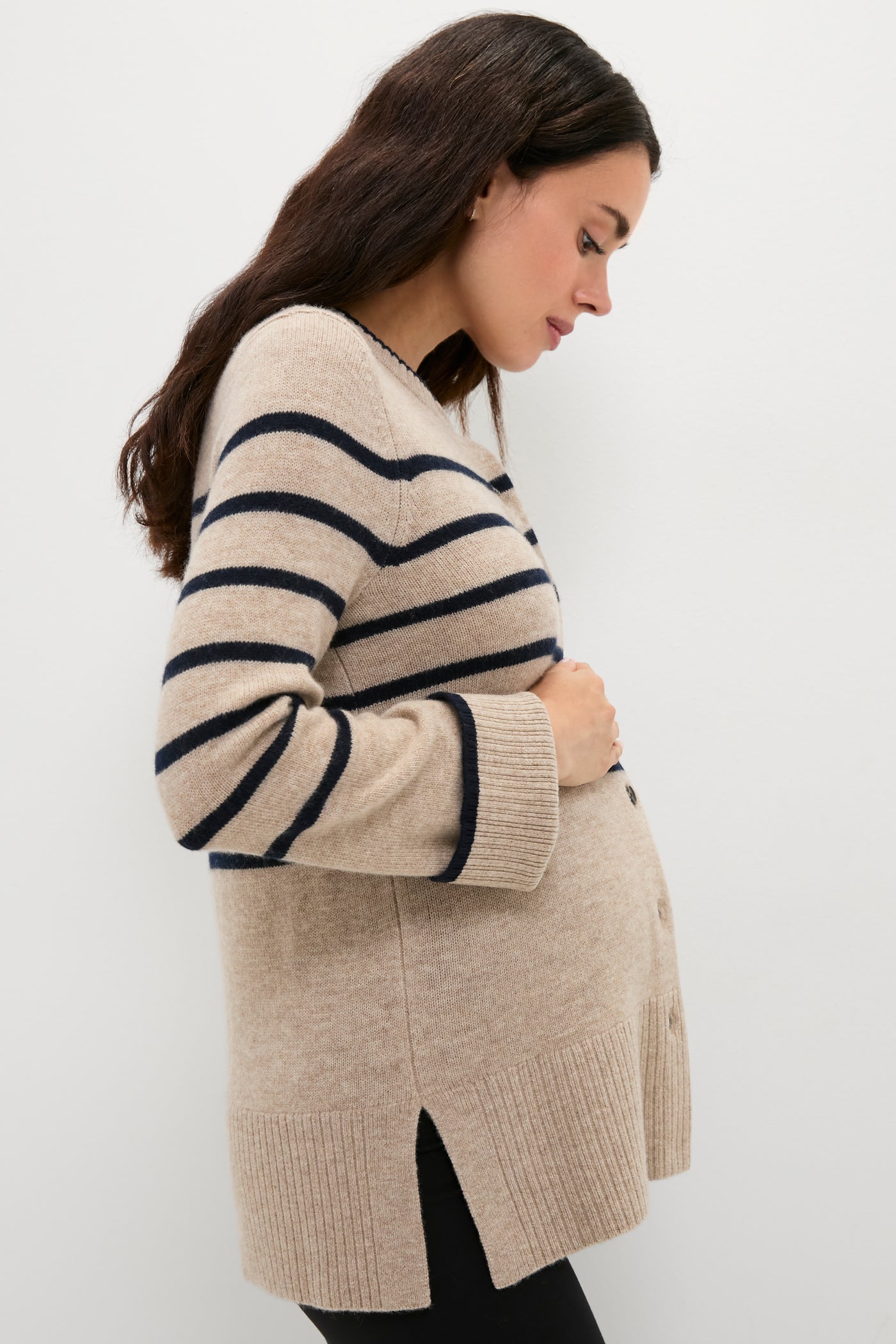 Oat and Navy Celine Contour Cardigan
