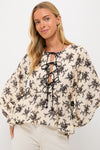 Cream Joan Print Tie Front Top