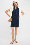 Navy Eyelet Sleeveless Collier Dress